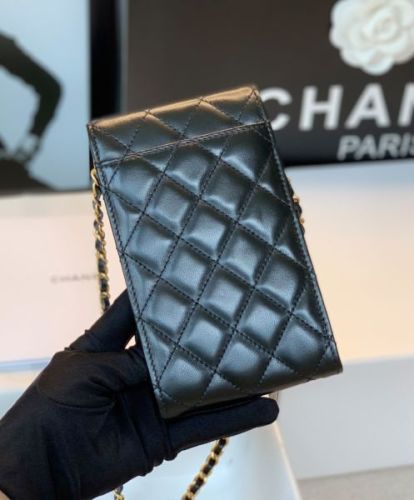 Chanel Phone Holder With Chain Black