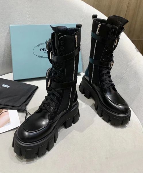 Prada Women's Brushed rois leather and nylon boots Black