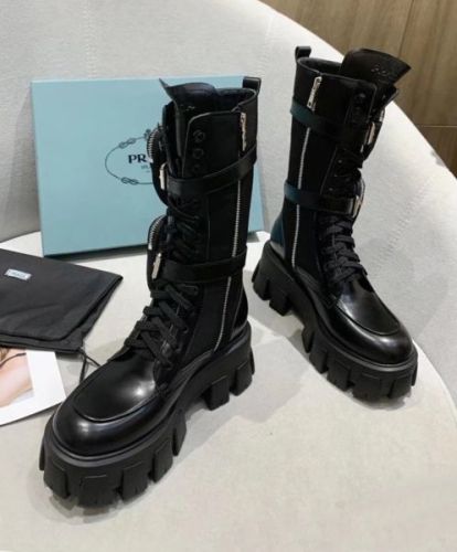 Prada Women's Brushed rois leather and nylon boots Black