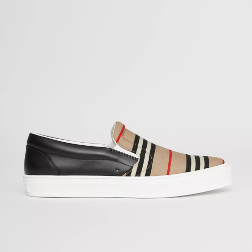 BURBERRY - Leather sneakers with signature stripe