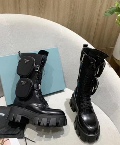 Prada Women's Brushed rois leather and nylon boots Black
