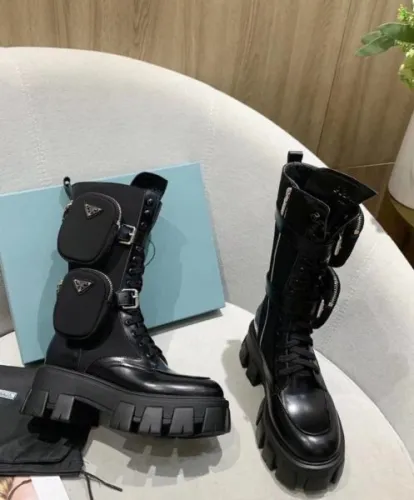 Prada Women's Brushed rois leather and nylon boots Black
