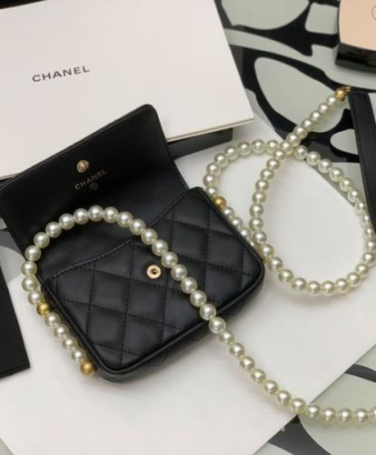 Chanel Flap Card Holder With Chain AP2185 Black