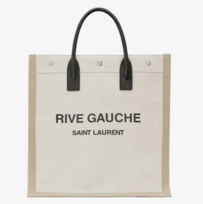 YSL - RIVE GAUCHE N/S SHOPPING BAG IN LINEN AND COTTON