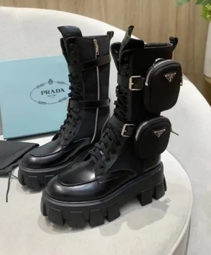 Prada Women's Brushed rois leather and nylon boots Black