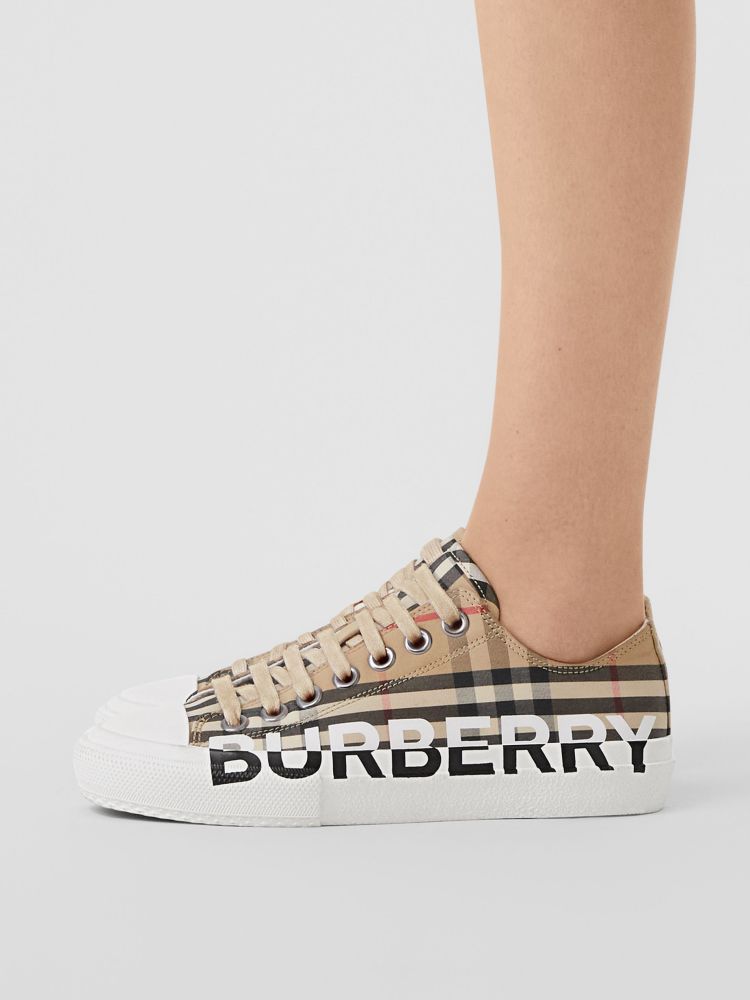 BURBERRY - Vintage check logo-print cotton sneakers