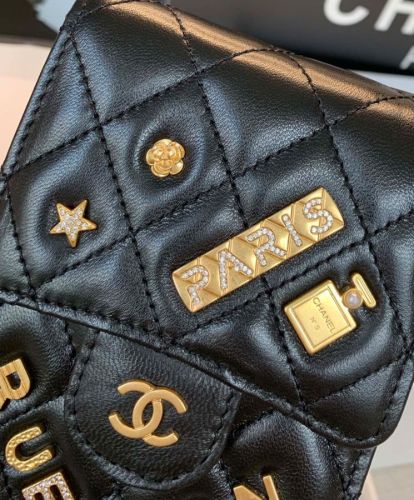 Chanel Phone Holder With Chain Black