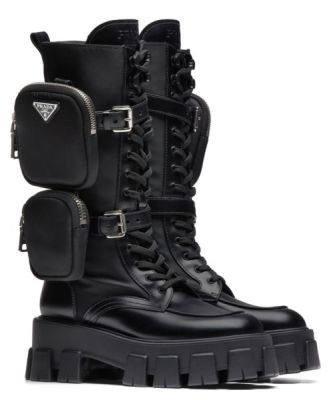 Prada Women's Brushed rois leather and nylon boots Black