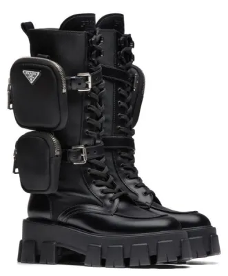 Prada Women's Brushed rois leather and nylon boots Black