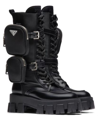 Prada Women's Brushed rois leather and nylon boots Black