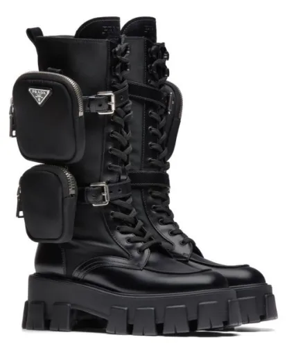 Prada Women's Brushed rois leather and nylon boots Black