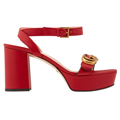 GUCCI Red Double G Platform Sandals