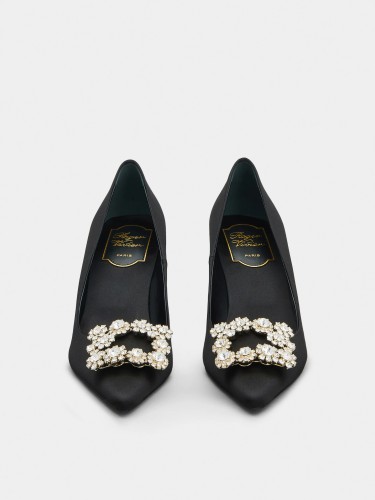 ROGER VIVIER - Flower Strass Buckle Pumps in Satin