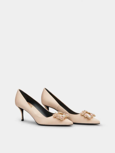 ROGER VIVIER - Flower Strass Buckle Pumps in Satin