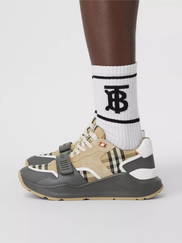 BURBERRY - Vintage check, nylon and suede sneakers