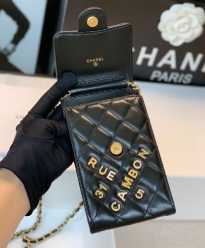 Chanel Phone Holder With Chain Black