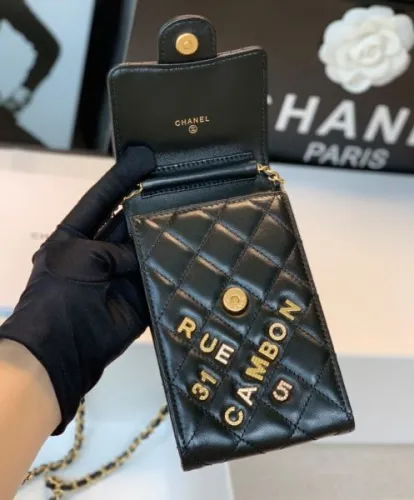 Chanel Phone Holder With Chain Black