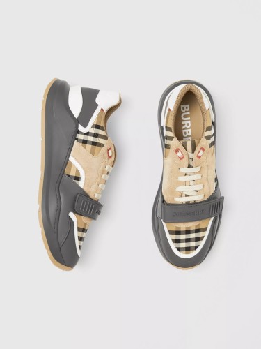 BURBERRY - Vintage check, nylon and suede sneakers