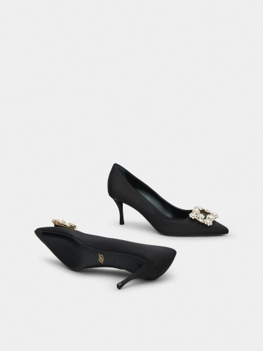 ROGER VIVIER - Flower Strass Buckle Pumps in Satin