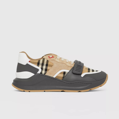 BURBERRY - Vintage check, nylon and suede sneakers