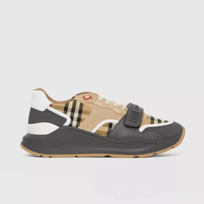 BURBERRY - Vintage check, nylon and suede sneakers