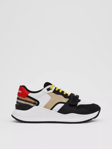 BURBERRY - Vintage check, nylon and suede sneakers