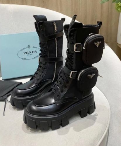 Prada Women's Brushed rois leather and nylon boots Black