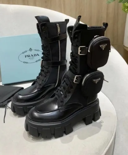 Prada Women's Brushed rois leather and nylon boots Black