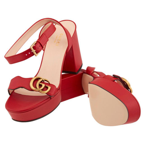 GUCCI Red Double G Platform Sandals