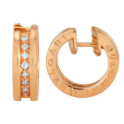 BVLGARIB.zero1 Small 18 kt Pink Gold and Diamond Hoop Earrings