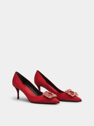 ROGER VIVIER - Flower Strass Buckle Pumps in Satin
