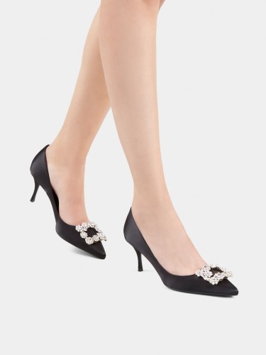 ROGER VIVIER - Flower Strass Buckle Pumps in Satin