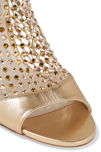 RENÉ CAOVILLA Crystal-embellished mesh and metallic leather sandals