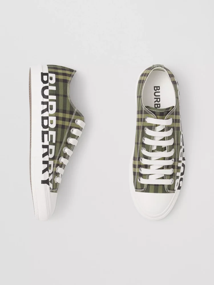 BURBERRY - Vintage check logo-print cotton sneakers