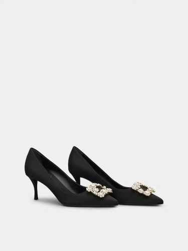 ROGER VIVIER - Flower Strass Buckle Pumps in Satin