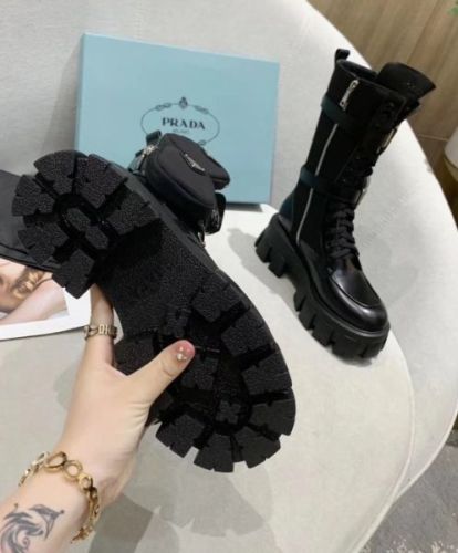 Prada Women's Brushed rois leather and nylon boots Black