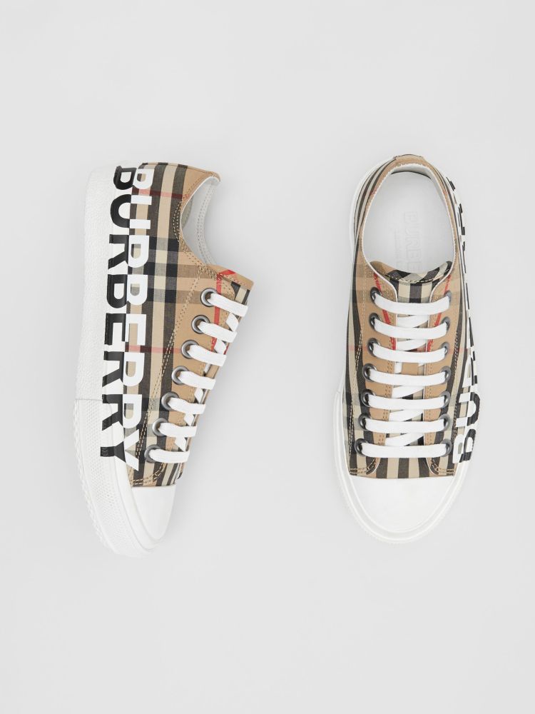 BURBERRY - Vintage check logo-print cotton sneakers