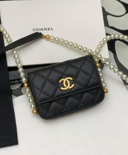 Chanel Flap Card Holder With Chain AP2185 Black