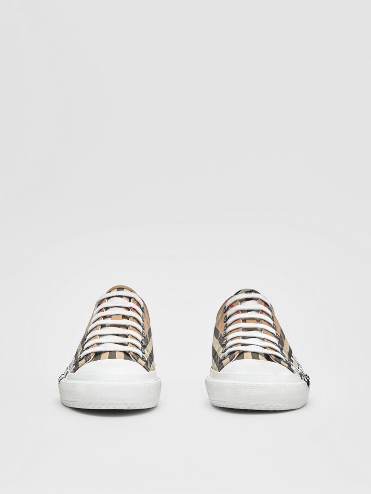 BURBERRY - Vintage check logo-print cotton sneakers