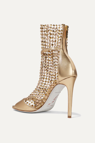 RENÉ CAOVILLA Crystal-embellished mesh and metallic leather sandals