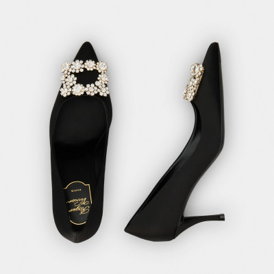 ROGER VIVIER - Flower Strass Buckle Pumps in Satin