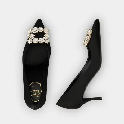 ROGER VIVIER - Flower Strass Buckle Pumps in Satin