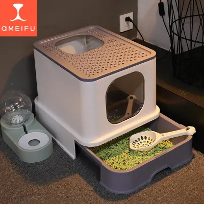 Pet Toilet Bedpan Anti Splash Cats Litter Box With Scoop Fully Closed pets Fat Cat toilet Home Plastic Sand Box Supplies