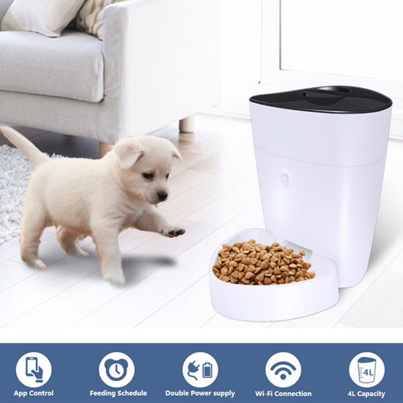 4L Pet Automatic Feeder Wifi Remote Control Button Version Smart Dog Cat Dry Food Dispenser Bowl USB Battery timer Pets Feeder