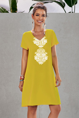 Copy Summer Tribal Print V-Neck Shift Casual Dress