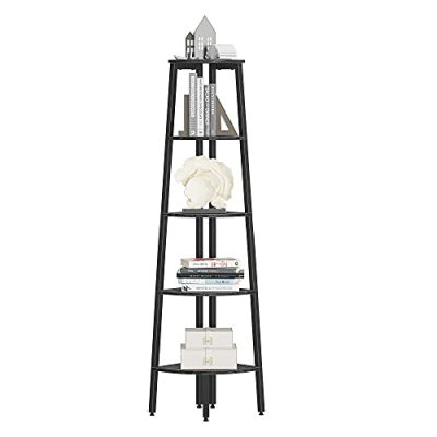 CubiCubi Ladder Shelf, 5-Tier Corner Shelf Stand, Small Space Storage Rack Shelves, Plant Flower Stand, Multipurpose Organizer Rack, Industrial Metal Frame Furniture Black Marble