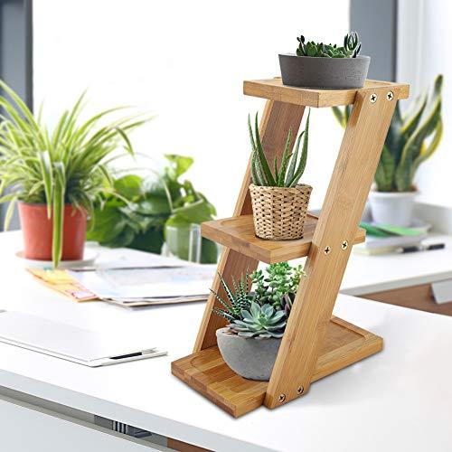 Bamboo Ladder Plant Stand, 3 Tiers Potted Plant Stand Rack, Flower Pot Holder Shelf Planter Display for Patio Garden Balcony Mini Cactus Pot Indoor Decoration