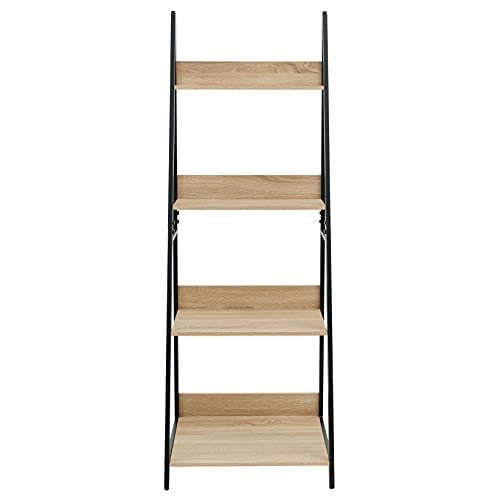 C-Hopetree 4 Tier Bookcase, Bookshelf, Ladder Shelf, Plant Stand with Black Metal Frame