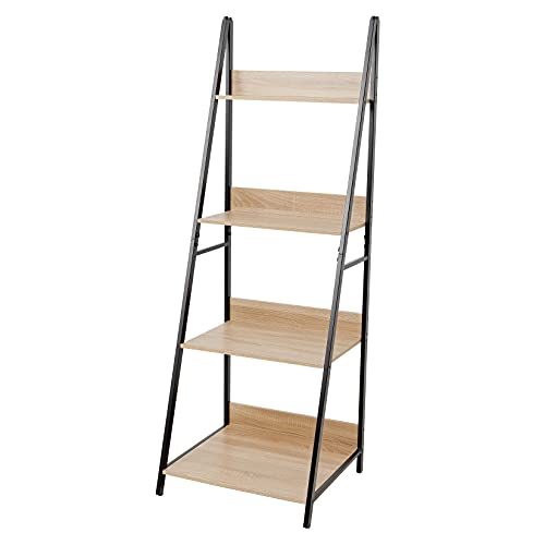 C-Hopetree 4 Tier Bookcase, Bookshelf, Ladder Shelf, Plant Stand with Black Metal Frame