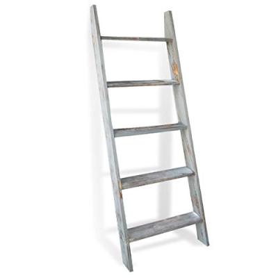 Honest Blanket Ladder Wooden Decorative, Rustic Blanket Ladder,Farmhouse Blanket Holder Rack, Wall Leaning Ladders, Ladder Shelf Stand,Grey